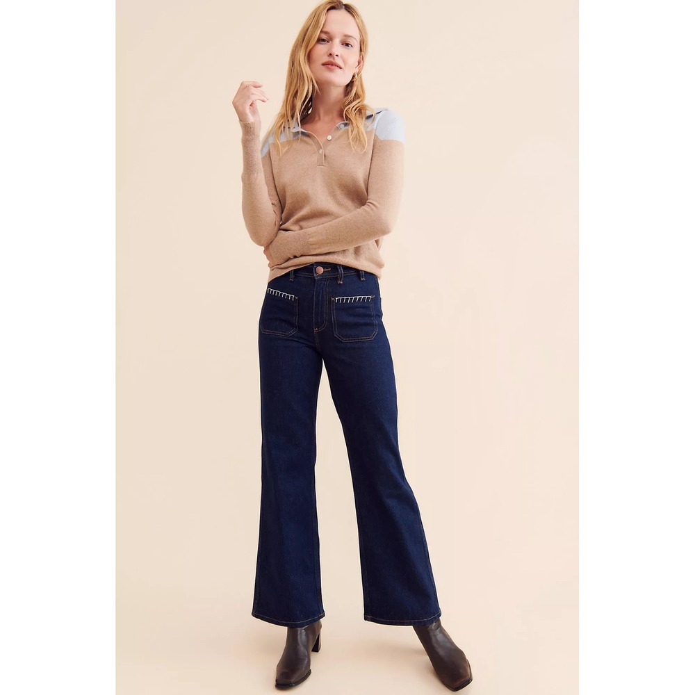 Anthropologie Seventy Mochi‎ Patched Pocket Mabel Jean Womens 30 Wide Leg Boho